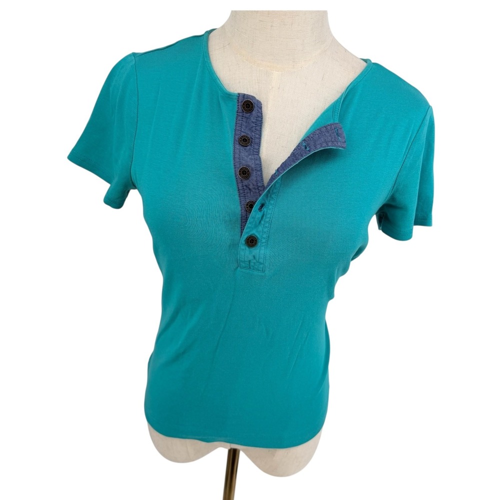 Lauren Jeans Ralph Lauren Henley Shirt Womens Small Teal Green Classic Americana